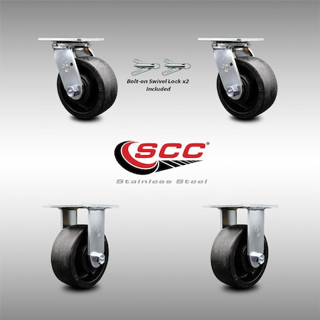 Service Caster 5 Inch SS Glass Filled Nylon Caster Set with Roll Bearings 2 Swivel Lock 2 Rigid SCC-SS30S520-GFNR-BSL-2-R-2